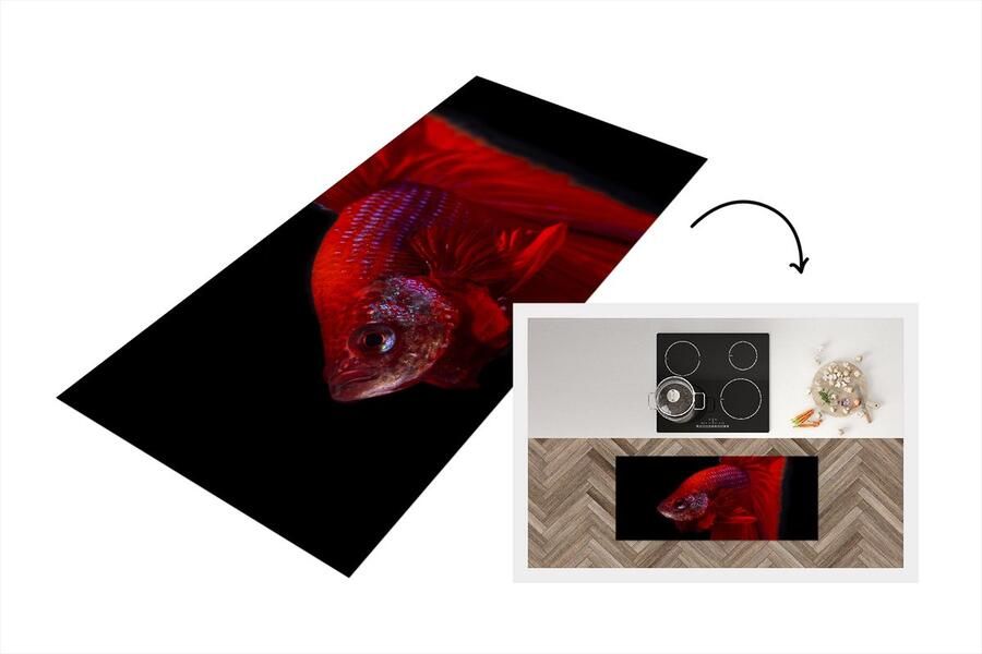 KitchenYeah Keukenloper Loper keuken Vis Dieren Rood 120x50 cm Keukenloper vinyl