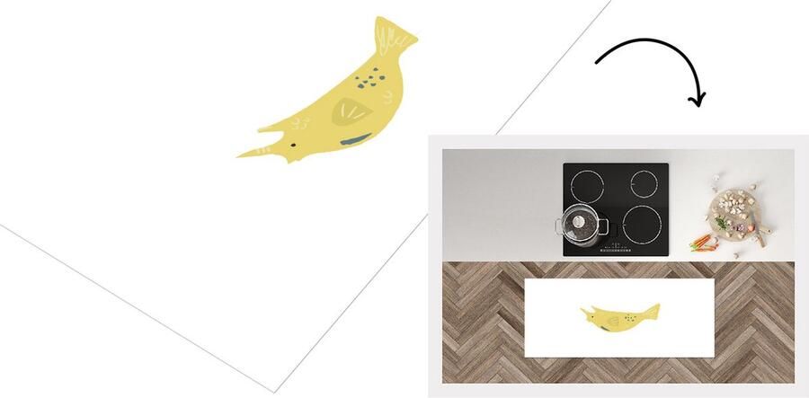 KitchenYeah Keukenloper Loper keuken Vis Geel Pastel 120x50 cm Keukenloper vinyl