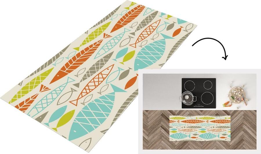 KitchenYeah Keukenloper Loper keuken Vis Jaren 50 Patroon 120x50 cm Keukenloper vinyl