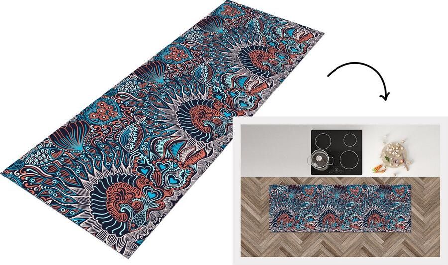 KitchenYeah Keukenloper Loper keuken Vis Koraal Onderwater Abstract Patroon 180x60 cm Keukenloper vinyl