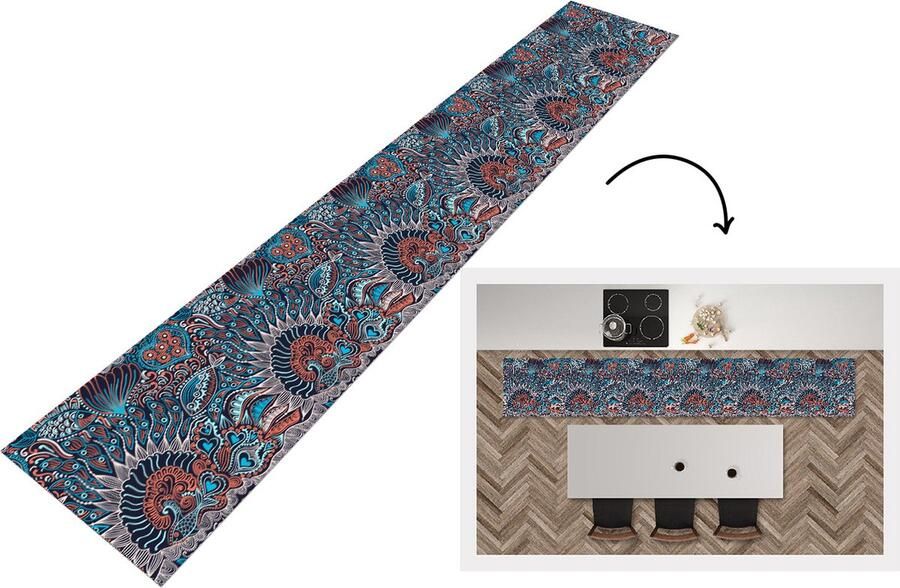 KitchenYeah Keukenloper Loper keuken Vis Koraal Onderwater Abstract Patroon 300x50 cm Keukenloper vinyl