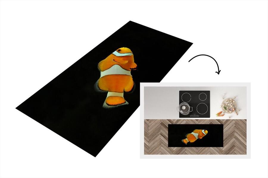 KitchenYeah Keukenloper Loper keuken Vis Lijn Zwart 120x50 cm Keukenloper vinyl