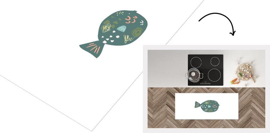 KitchenYeah Keukenloper Loper keuken Vis Pastel Groen 120x50 cm Keukenloper vinyl