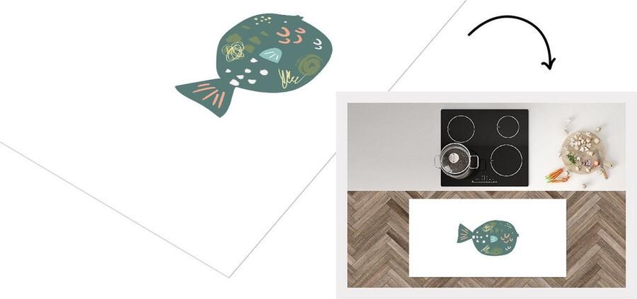 KitchenYeah Keukenloper Loper keuken Vis Pastel Groen 120x60 cm Keukenloper vinyl