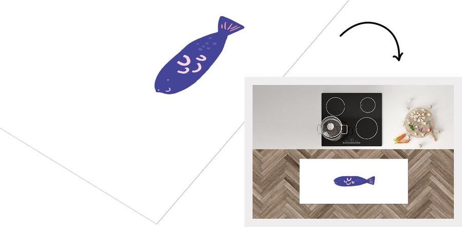 KitchenYeah Keukenloper Loper keuken Vis Pastel Paars 120x50 cm Keukenloper vinyl