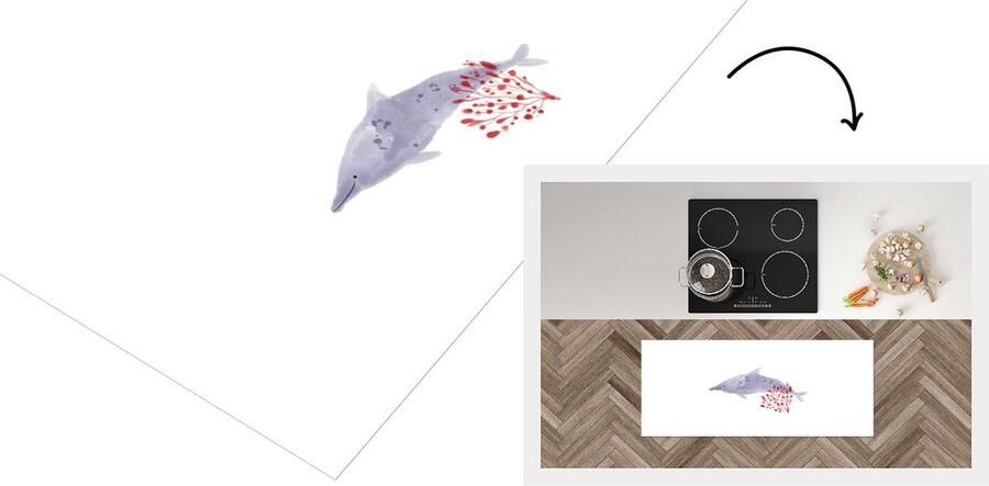 KitchenYeah Keukenloper Loper keuken Vis Planten Aquarel 120x50 cm Keukenloper vinyl