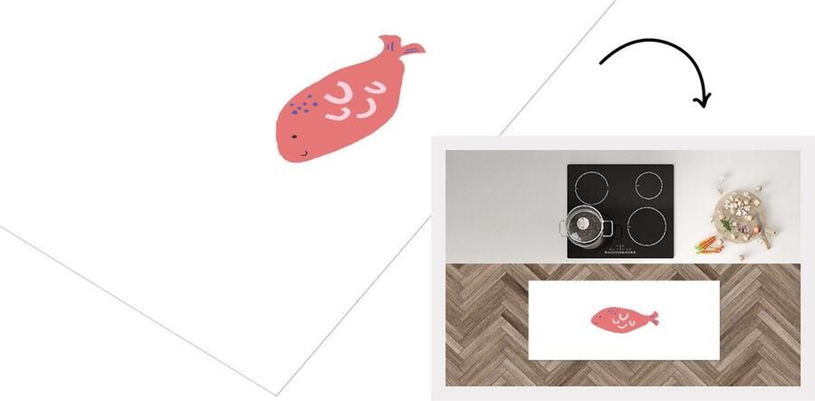 KitchenYeah Keukenloper Loper keuken Vis Rood Pastel 120x50 cm Keukenloper vinyl