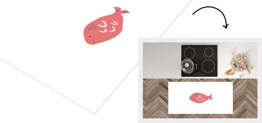 KitchenYeah Keukenloper Loper keuken Vis Rood Pastel 120x60 cm Keukenloper vinyl