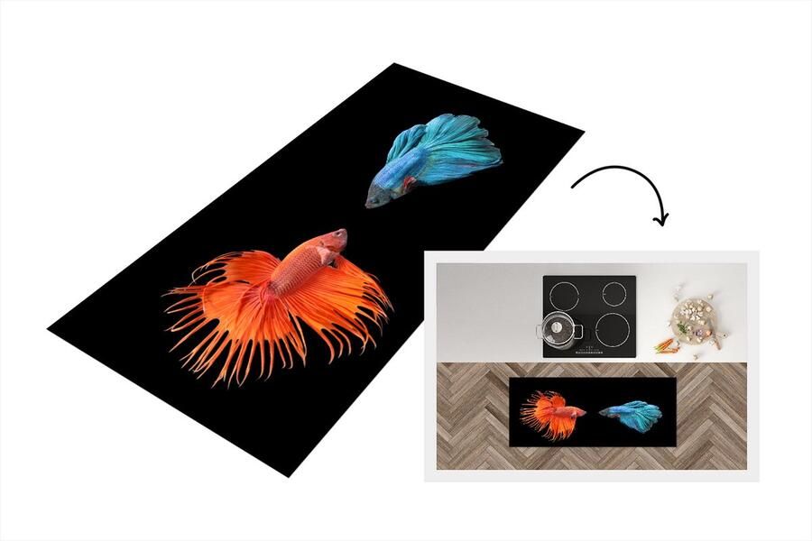 KitchenYeah Keukenloper Loper keuken Vis Wilde dieren Zwart 120x50 cm Keukenloper vinyl