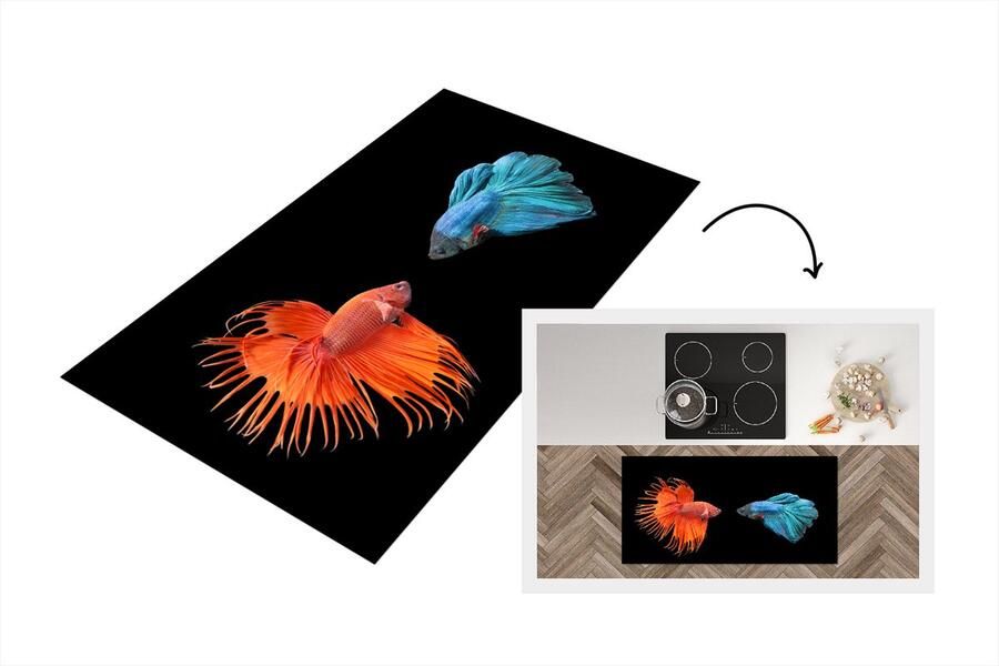 KitchenYeah Keukenloper Loper keuken Vis Wilde dieren Zwart 120x60 cm Keukenloper vinyl