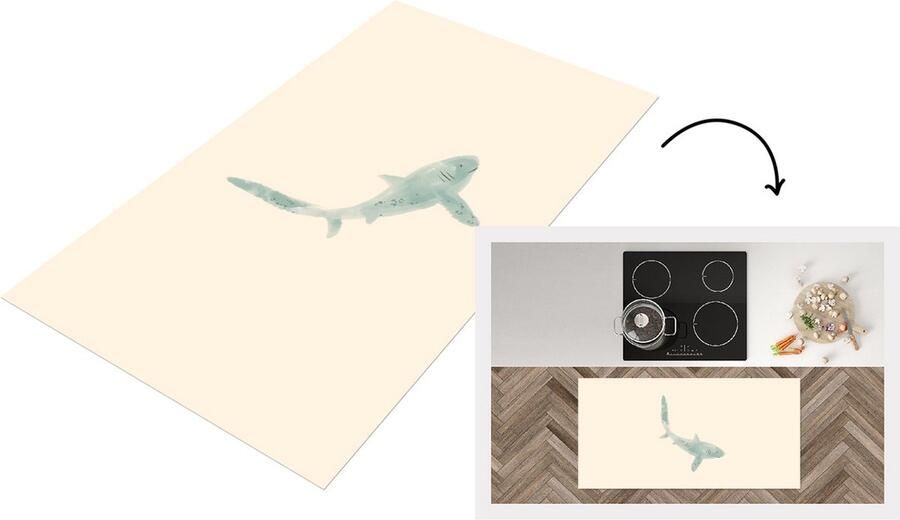 KitchenYeah Keukenloper Loper keuken Vis Zee Waterverf 120x60 cm Keukenloper vinyl