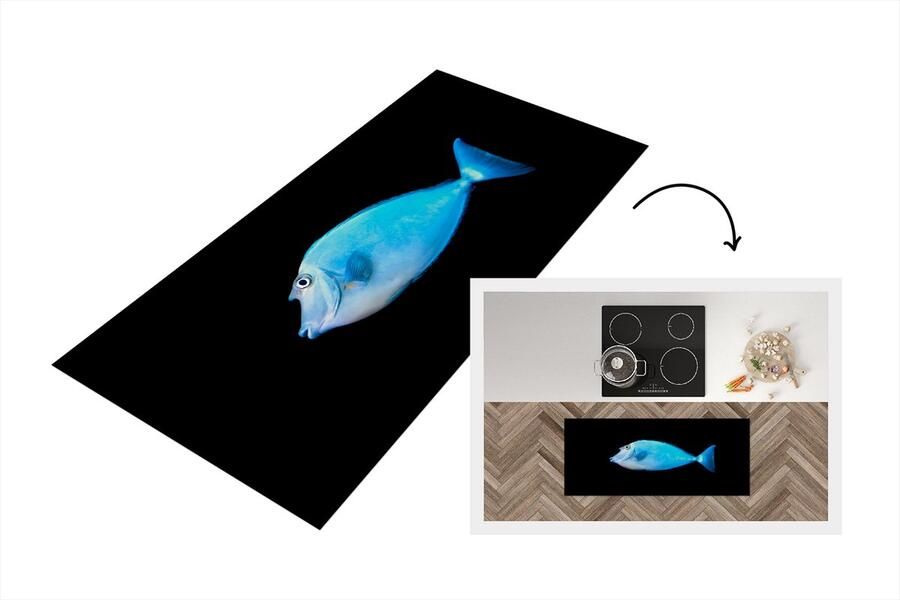 KitchenYeah Keukenloper Loper keuken Vis Zeedieren Zwart 120x50 cm Keukenloper vinyl