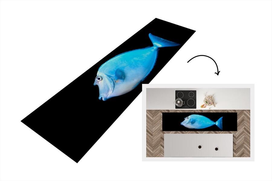 KitchenYeah Keukenloper Loper keuken Vis Zeedieren Zwart 200x50 cm Keukenloper vinyl