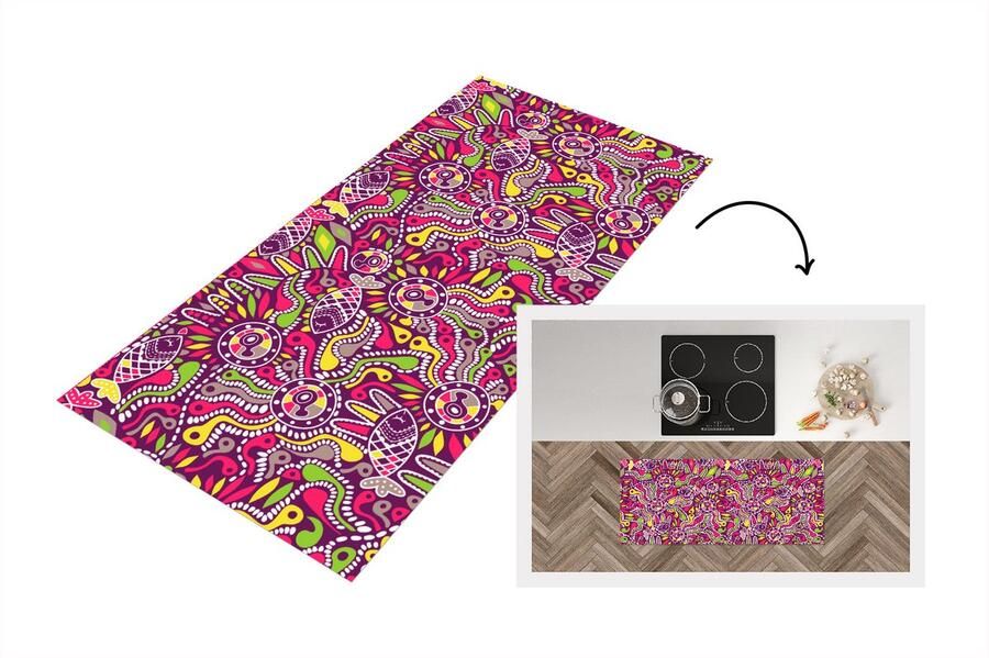 KitchenYeah Keukenloper Loper keuken Vissen Neon Regenboog Patronen 120x50 cm Keukenloper vinyl