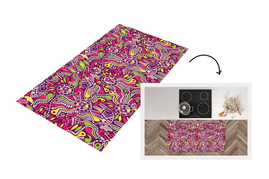 KitchenYeah Keukenloper Loper keuken Vissen Neon Regenboog Patronen 120x60 cm Keukenloper vinyl