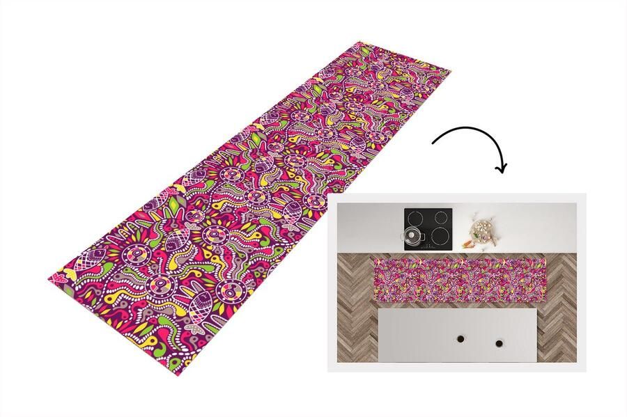 KitchenYeah Keukenloper Loper keuken Vissen Neon Regenboog Patronen 200x50 cm Keukenloper vinyl