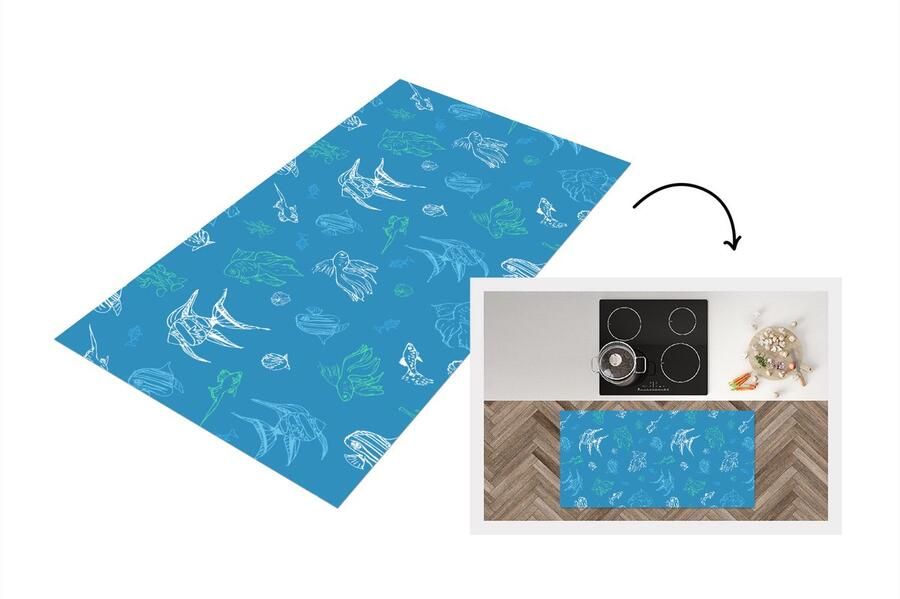 KitchenYeah Keukenloper Loper keuken Vissen Pastel Patronen Zee 120x60 cm Keukenloper vinyl