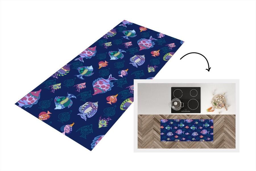 KitchenYeah Keukenloper Loper keuken Vissen Patronen Aquarium Regenboog Kind 120x50 cm Keukenloper vinyl