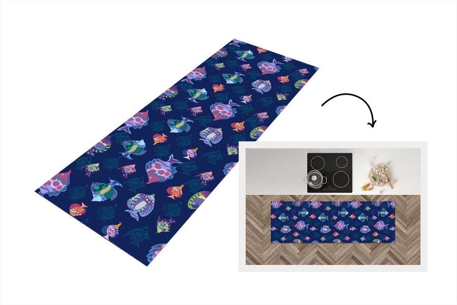 KitchenYeah Keukenloper Loper keuken Vissen Patronen Aquarium Regenboog Kind 180x60 cm Keukenloper vinyl