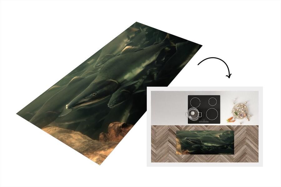 KitchenYeah Keukenloper Loper keuken Vissen Rivier Grijs 120x50 cm Keukenloper vinyl