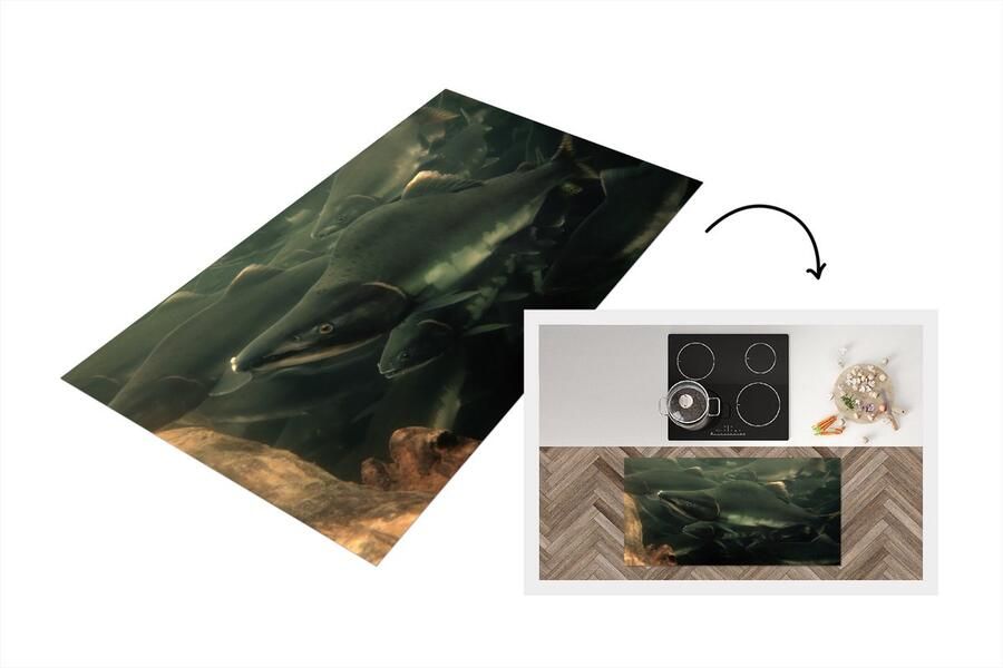 KitchenYeah Keukenloper Loper keuken Vissen Rivier Grijs 120x60 cm Keukenloper vinyl