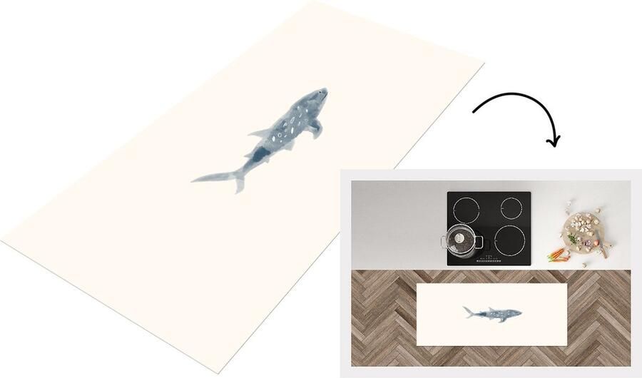 KitchenYeah Keukenloper Loper keuken Vissen Wilde dieren Zee Aquarel 120x50 cm Keukenloper vinyl