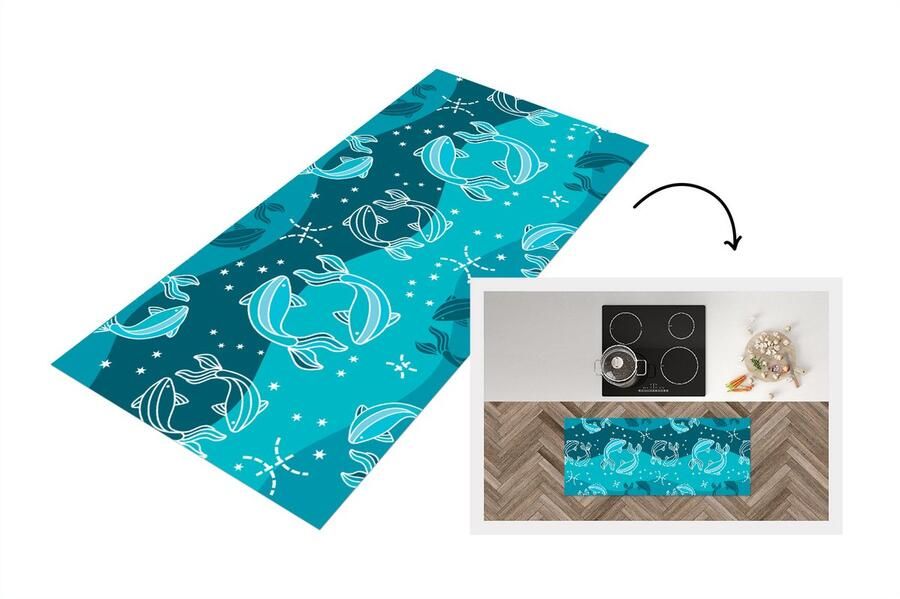 KitchenYeah Keukenloper Loper keuken Vissen Zodiac Design 120x50 cm Keukenloper vinyl