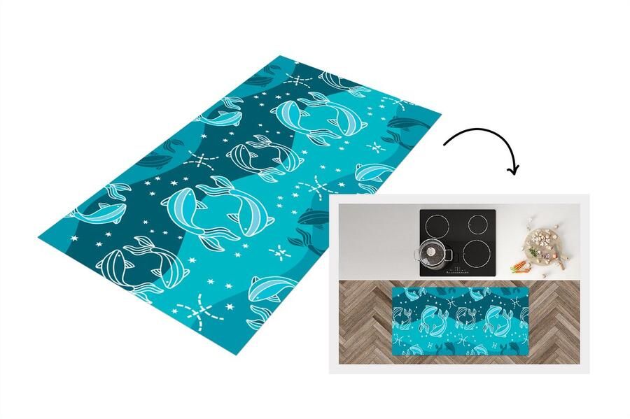 KitchenYeah Keukenloper Loper keuken Vissen Zodiac Design 120x60 cm Keukenloper vinyl