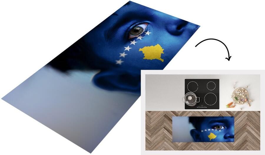 KitchenYeah Keukenloper Loper keuken Vlag van Kosovo 120x50 cm Keukenloper vinyl