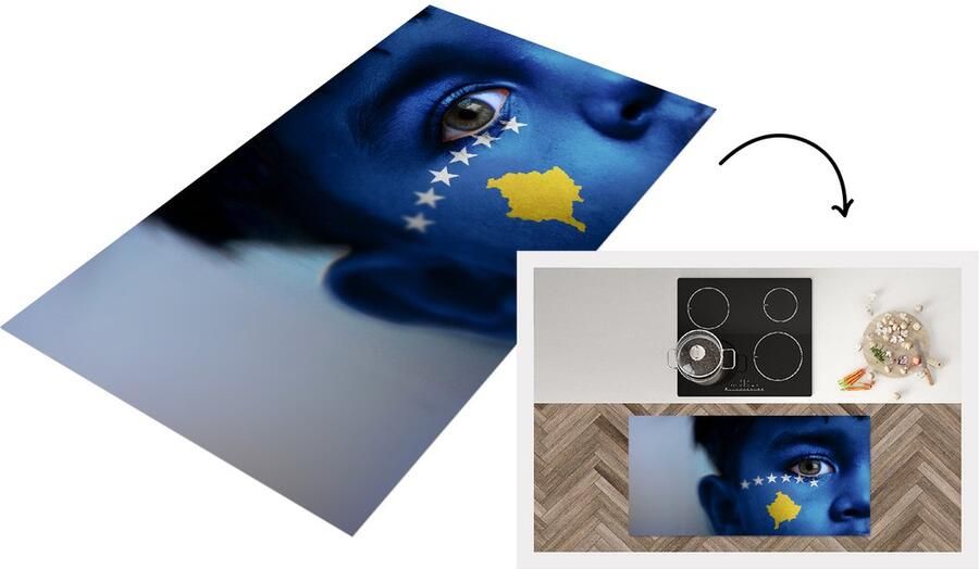 KitchenYeah Keukenloper Loper keuken Vlag van Kosovo 120x60 cm Keukenloper vinyl