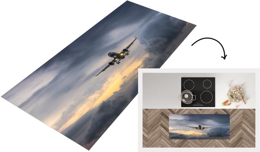 KitchenYeah Keukenloper Loper keuken Vliegtuig in een donkere lucht 120x50 cm Keukenloper vinyl