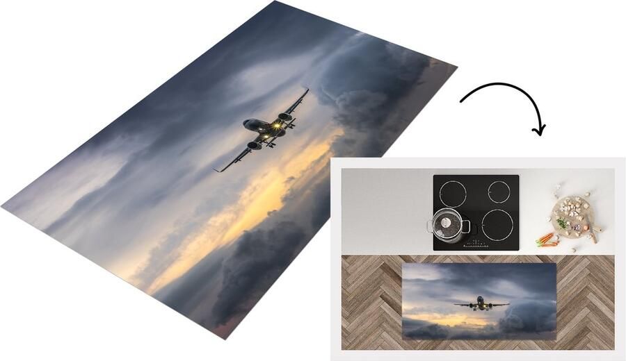 KitchenYeah Keukenloper Loper keuken Vliegtuig in een donkere lucht 120x60 cm Keukenloper vinyl