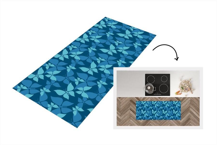 KitchenYeah Keukenloper Loper keuken Vlinders Patronen Blauw 120x50 cm Keukenloper vinyl