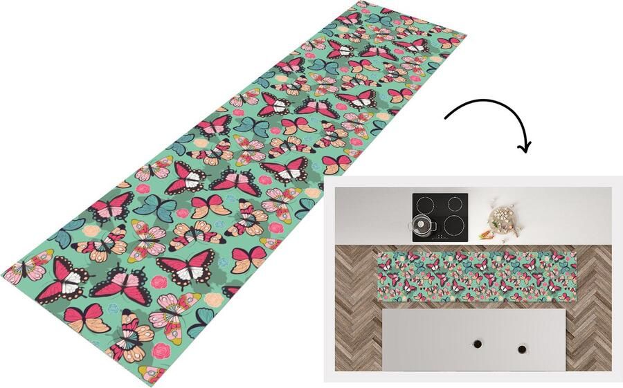 KitchenYeah Keukenloper Loper keuken Vlinders Patronen Lente 240x60 cm Keukenloper vinyl