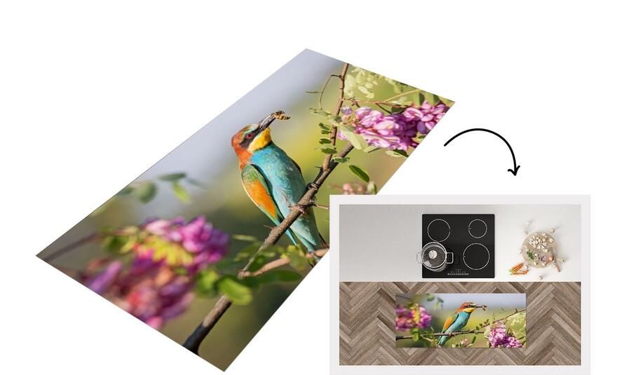 KitchenYeah Keukenloper Loper keuken Vogel Bijeneter Bloemen 120x50 cm Keukenloper vinyl