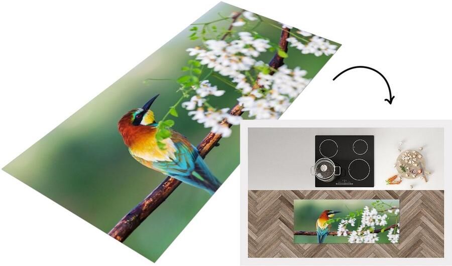 KitchenYeah Keukenloper Loper keuken Vogel Bijeneter Bloemen 120x50 cm Keukenloper vinyl