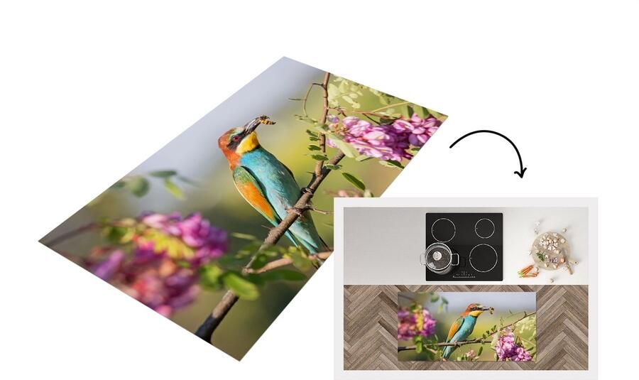 KitchenYeah Keukenloper Loper keuken Vogel Bijeneter Bloemen 120x60 cm Keukenloper vinyl