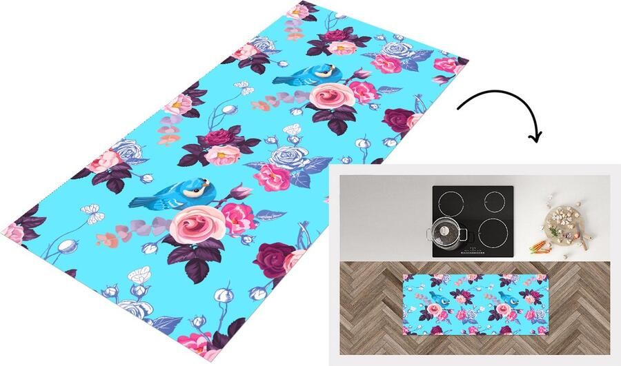 KitchenYeah Keukenloper Loper keuken Vogel Bloemen Patronen 120x50 cm Keukenloper vinyl