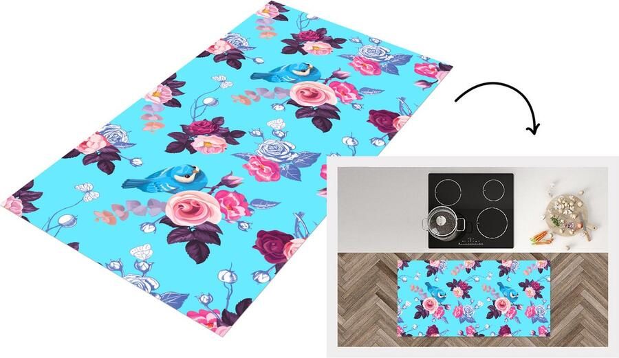 KitchenYeah Keukenloper Loper keuken Vogel Bloemen Patronen 120x60 cm Keukenloper vinyl