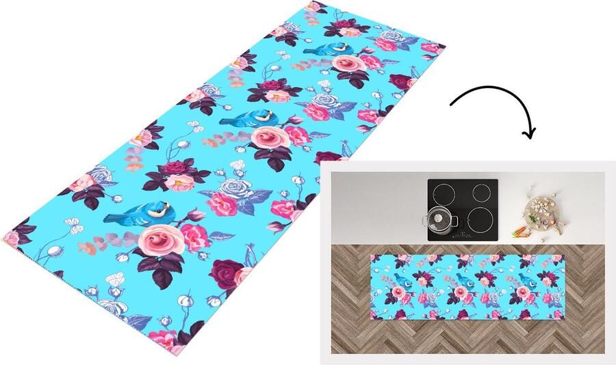 KitchenYeah Keukenloper Loper keuken Vogel Bloemen Patronen 150x50 cm Keukenloper vinyl