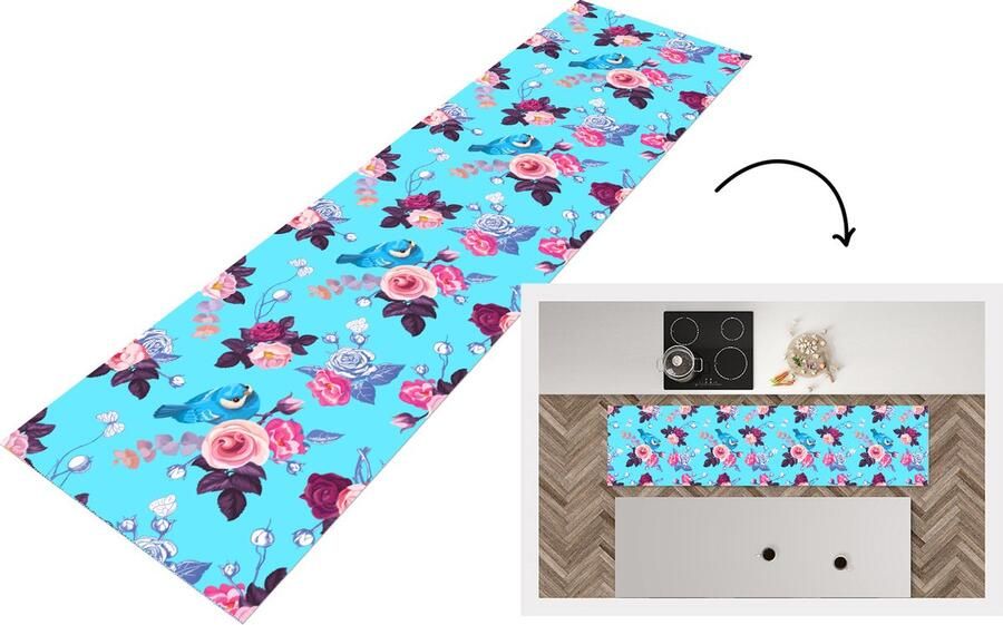 KitchenYeah Keukenloper Loper keuken Vogel Bloemen Patronen 240x60 cm Keukenloper vinyl