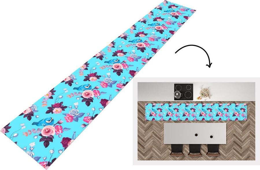 KitchenYeah Keukenloper Keukenmat Vogel Bloemen Patronen 360x60 cm Keuken vloerkleed