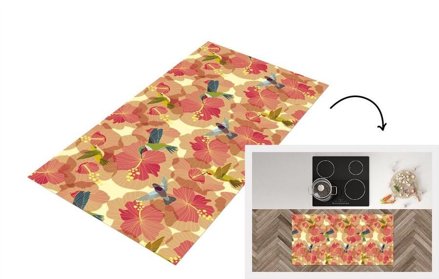 KitchenYeah Keukenloper Loper keuken Vogel Bloemen Patronen Kolibrie 120x60 cm Keukenloper vinyl