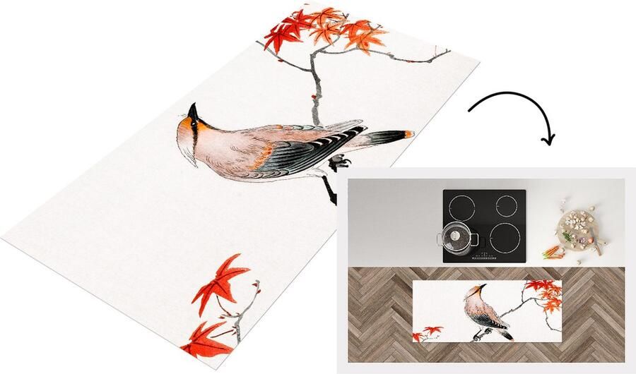 KitchenYeah Keukenloper Loper keuken Vogel Japanse esdoorn Vintage 120x50 cm Keukenloper vinyl