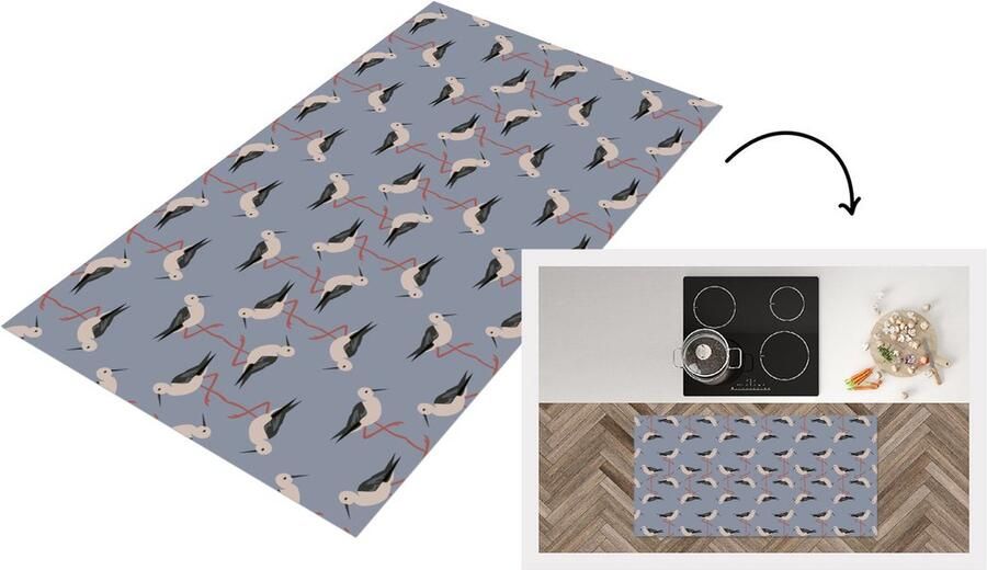 KitchenYeah Keukenloper Loper keuken Vogel Ooievaar Patroon 120x60 cm Keukenloper vinyl