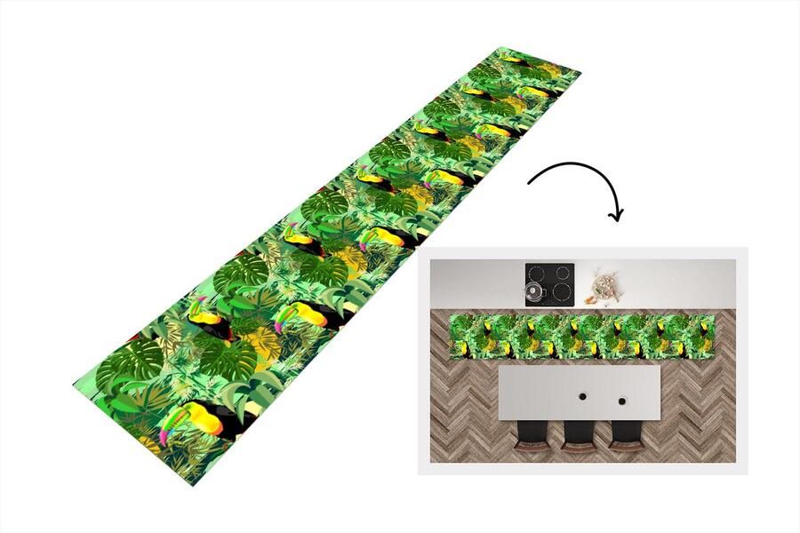 KitchenYeah Keukenloper Keukenmat Vogel Patronen Jungle 360x60 cm Keuken vloerkleed