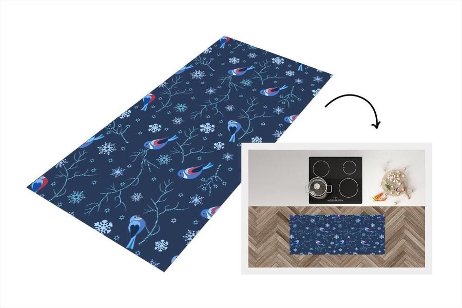 KitchenYeah Keukenloper Loper keuken Vogel Sneeuwvlok Winter Patronen 120x50 cm Keukenloper vinyl