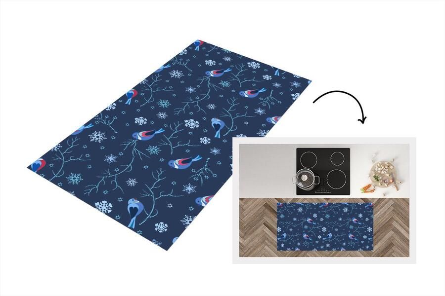 KitchenYeah Keukenloper Loper keuken Vogel Sneeuwvlok Winter Patronen 120x60 cm Keukenloper vinyl