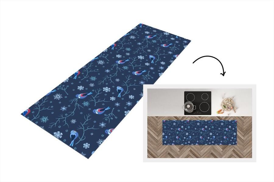 KitchenYeah Keukenloper Loper keuken Vogel Sneeuwvlok Winter Patronen 180x60 cm Keukenloper vinyl