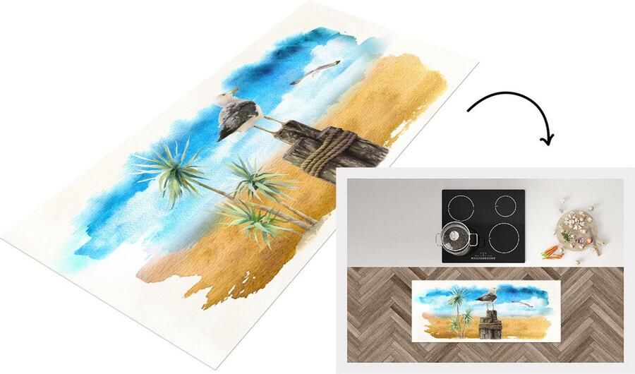 KitchenYeah Keukenloper Loper keuken Vogel Touw Boom Strand 120x50 cm Keukenloper vinyl